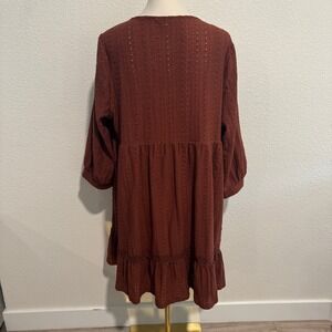 Frye & Co Textured Lace Up Boho Peasant Blouse Shirt Rust XL